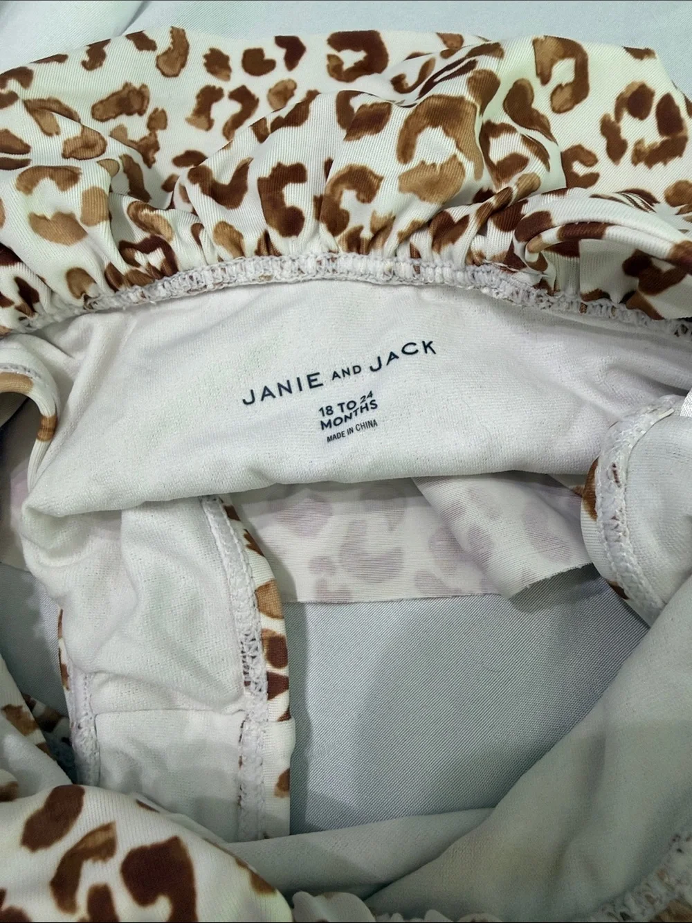 Janie and Jack Girls Leopard Print Ruffle Bikini Set - White and Brown